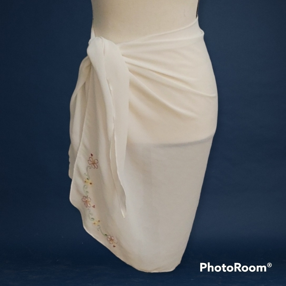 Beach CABANA Fairycore Floral Embroidered Chiffon Sarong Cover-up
